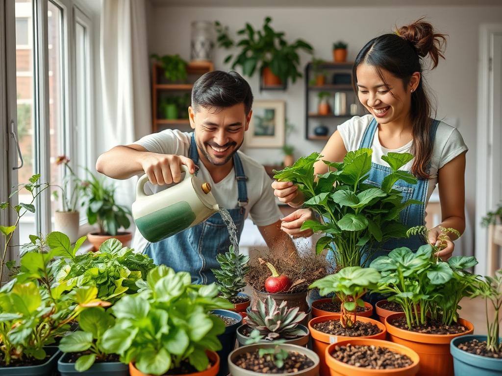 watering plants in small spaces